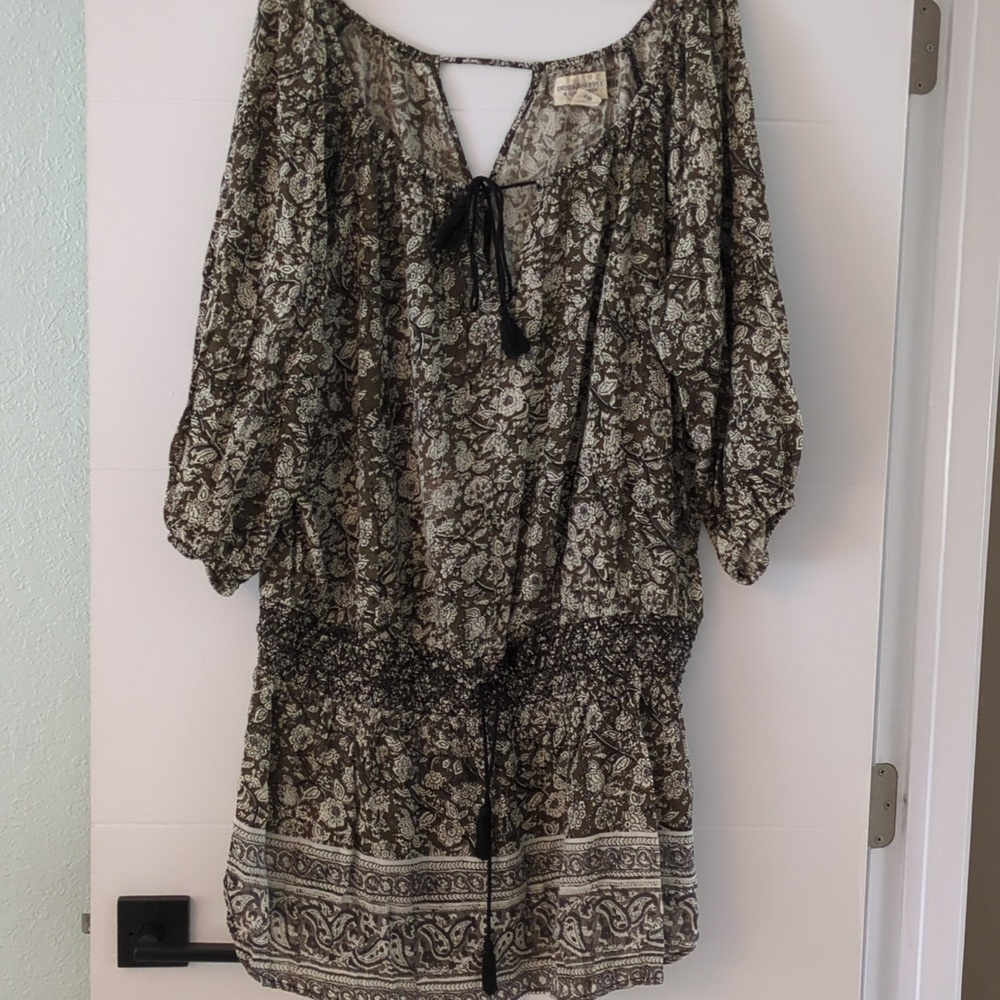 Denim Supply floral earthy tones dress peasant style XL Strechy Waist XL